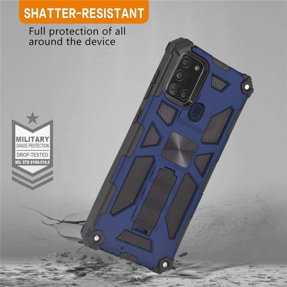 Asuwish Compatible with Samsung Galaxy A21S Case Tempered Glass Screen Protector Cover and Cell Accessories Stand Kickstand Dual Layer Phone Cases for Glaxay Galaxies A 21S GalaxyA21S Women Men Blue 4