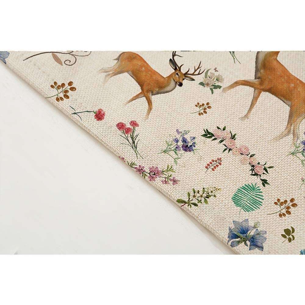 WorldCare® Miracille 2/4/6 pcs Kitchen Modern Accessories Cotton Linen Deer Flower Print Dinner Table Placemats Towel Napkin Decor: 3, 2Pieces 3
