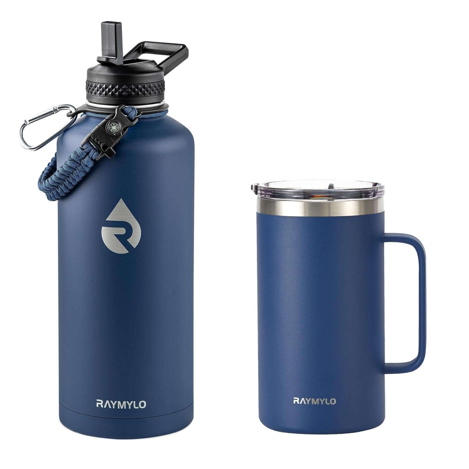 RAYMYLO Insulated Water Bottle 87oz (Navy Blue) + Insulated Coffee Mug 24oz (Navy Blue) 1