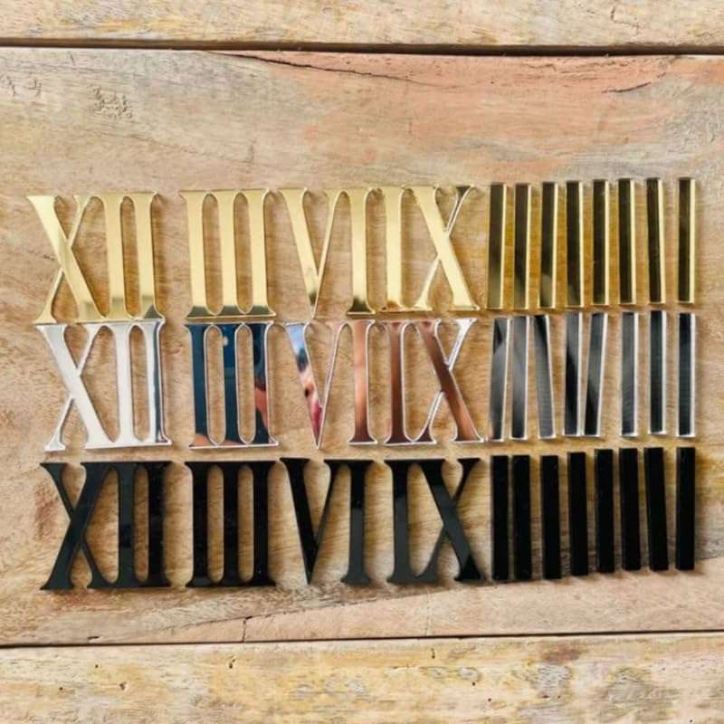 Krishta Mirrored Clock Roman Numbers with Dashes for Resin Clock- Acrylic Laser Cut- 12 Pcs Set of Hour Marks for Clocks (1.5 Inch) (Mirror Gold) 4