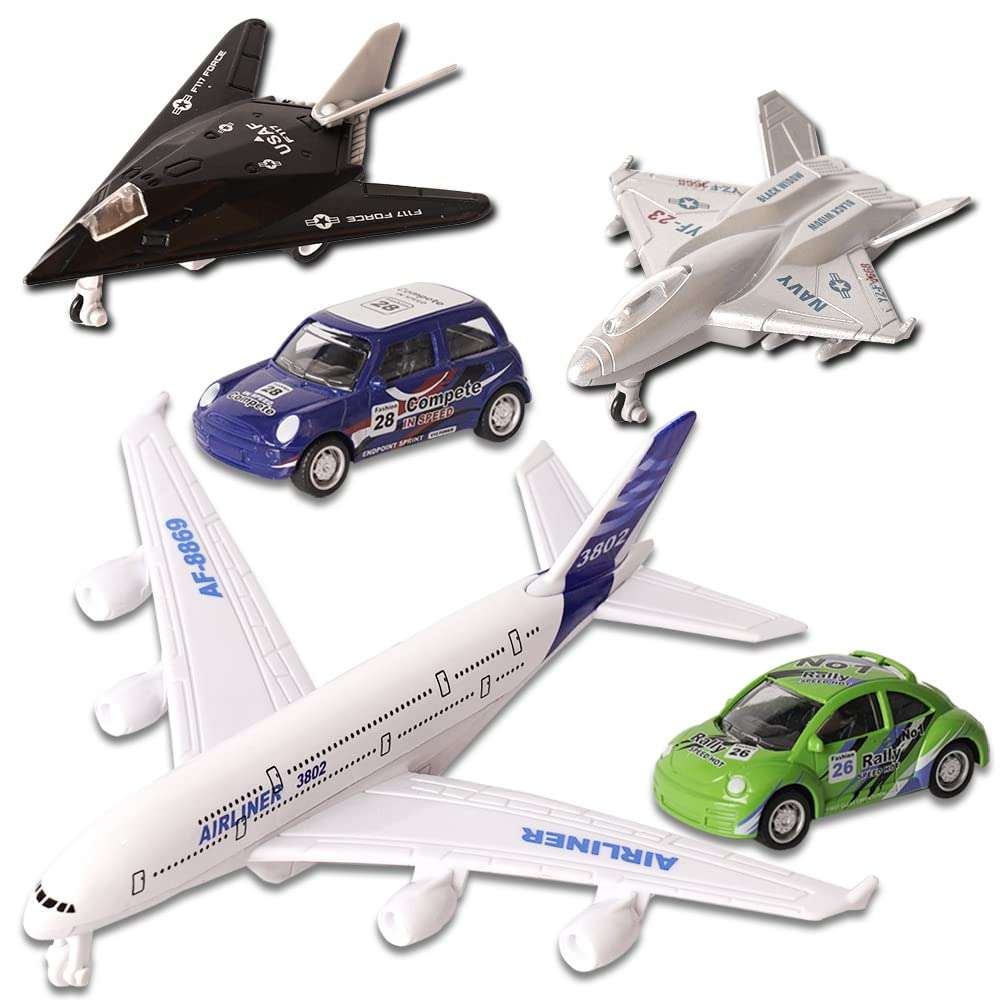 Crelloci Pull Back Airplane Toys 5 Pcs Fighter Jet Toys Set, Includes Diecast Mini Vehicle Toy, Military Fighter Jet Toys, Model Airlines Plane Aircraft Gift for Children Kids Girls Party Favors