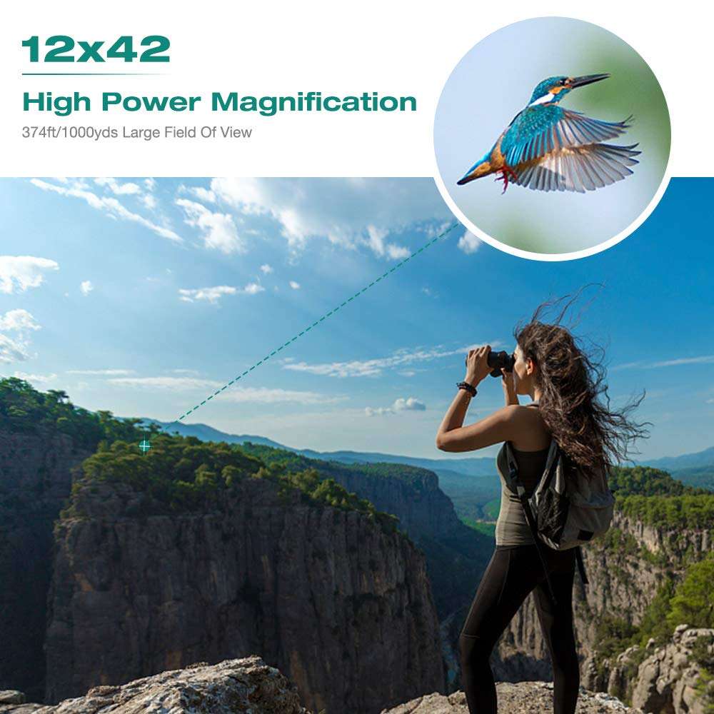 Airsnigi 12x42 Binoculars for Adults and Kids,HD Professional/Waterproof Binoculars With Smartphone Adapter Tripod Carrying Bag,Great for Bird Watching,Hunting,Hiking,Sports Events,Concerts (1.21 lbs) 2