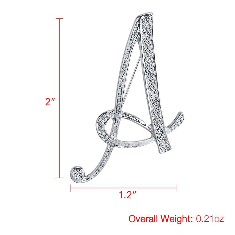 LiaSun 26 Letters Brooches Silver Plated Metal Broaches Pins-Clear Crystal Initial Breastpin (1pcs-A) 2