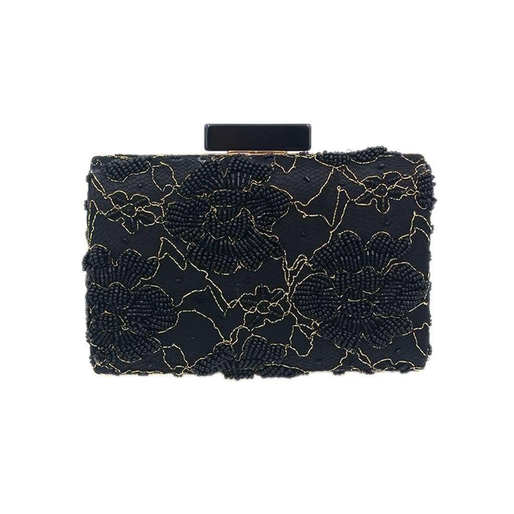 YMGSCC Square Temperament Dinner Bag Artificially Stitched Retro Portable Banquet Bag Women's Hand Bag Beads 1