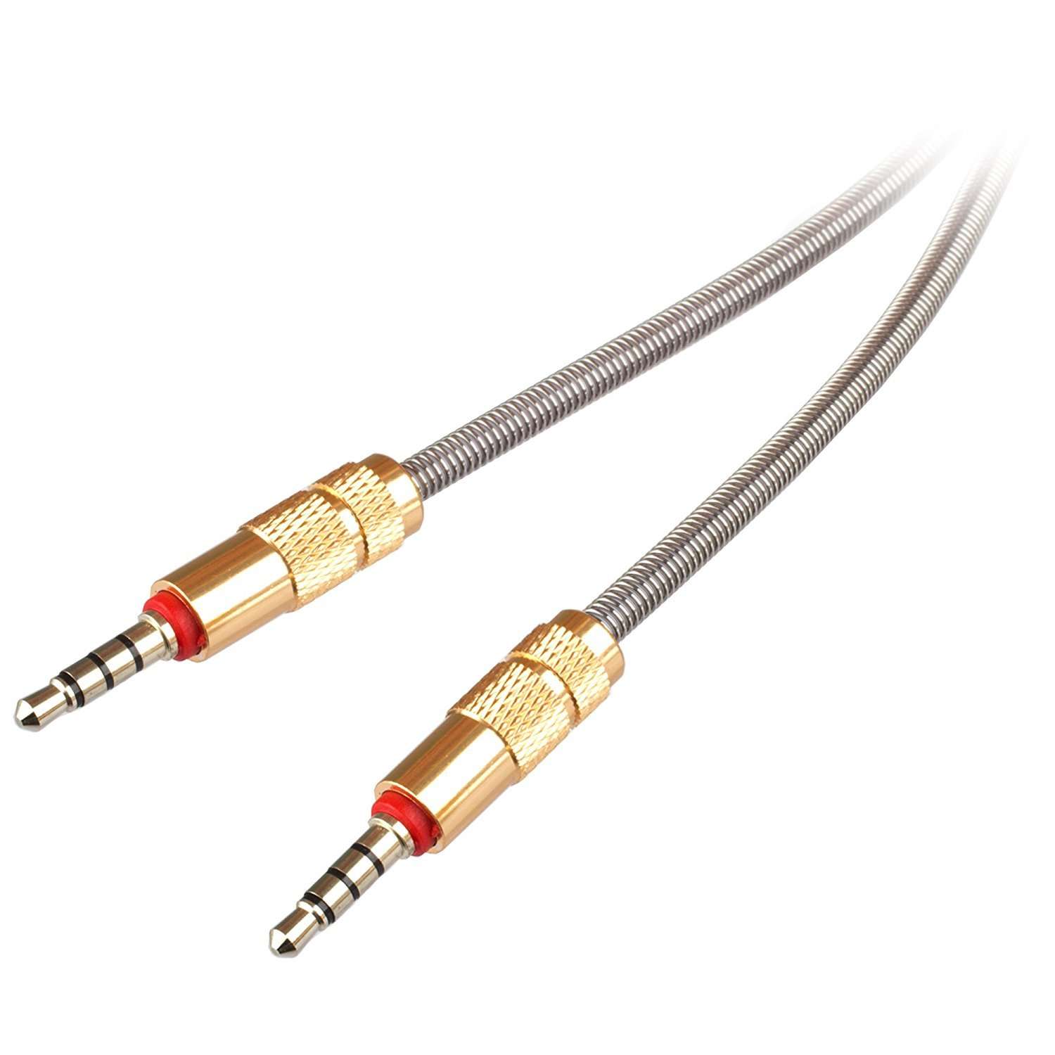 Lilware Set of 2 Metal Braided Audio 3.5mm Cables with Metal Plated Jack - 3.5mm to 3.5 mm 2.6 FT (80 CM) Audio AUX Cord - Silver 3