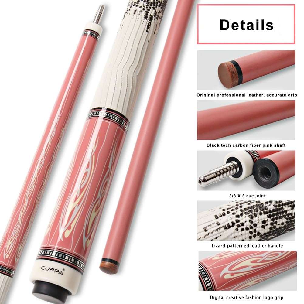 TROUFY Cuppa Woman Carbon Fiber Pool Cue Stick Ladies Pink Pool Stick with Case (12.5mm, WH Tube Case) 3