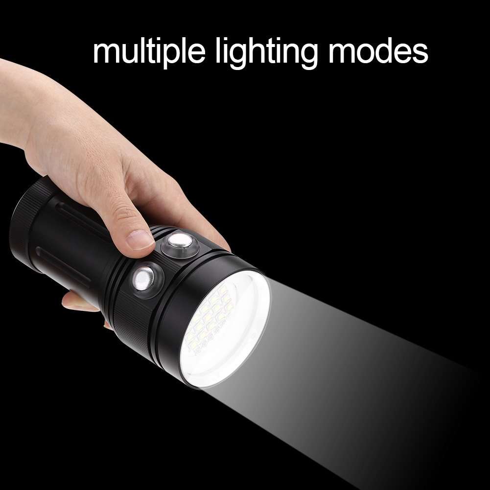 Ymiko Diving Flashlight 12000LM Underwater Light IPX8 Waterproof, 7 Lighting Modes, Range 300-500 Meters, Underwater 80M Flashlight for Diving Video Photography Activities 3