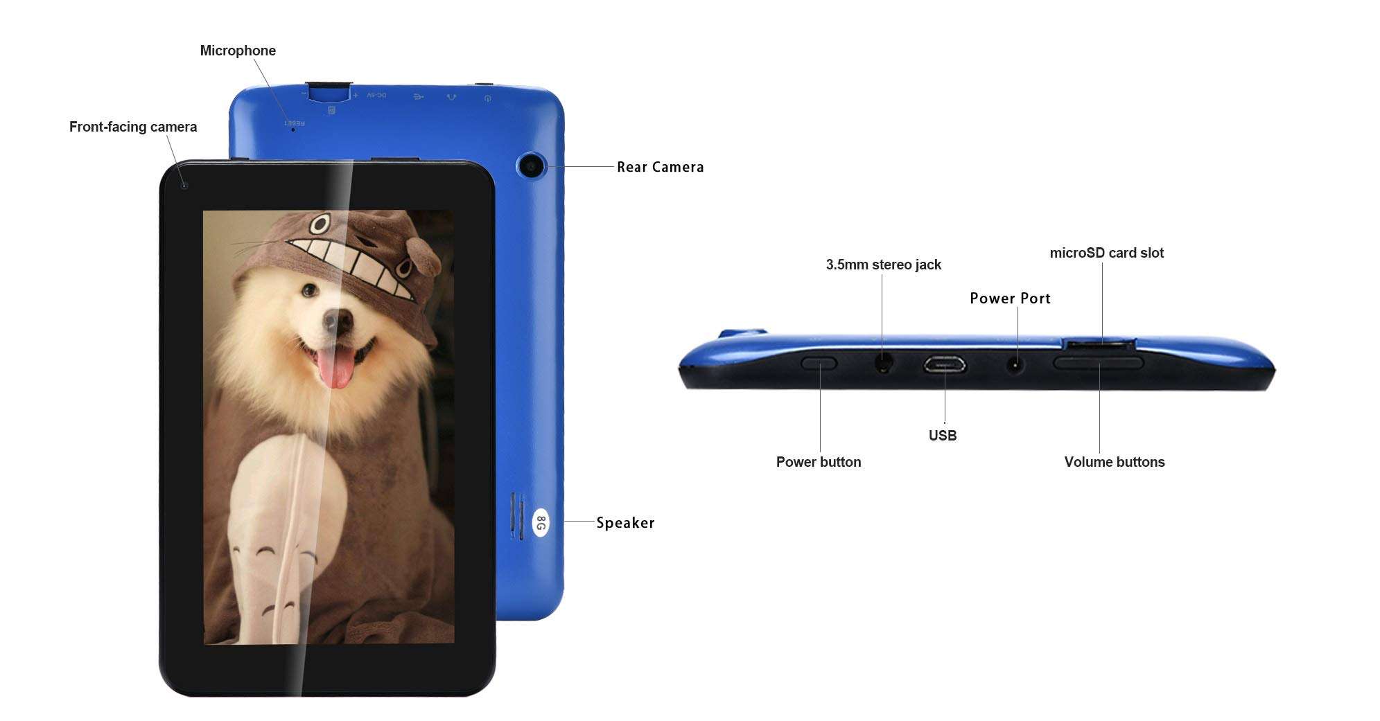 Haehne 7 inch Tablet, Android 6.0, Quad Core Processor, 1G RAM 16GB Storage,7" HD Display, Dual Camera, FM, WiFi Only, Bluetooth, Blue 2