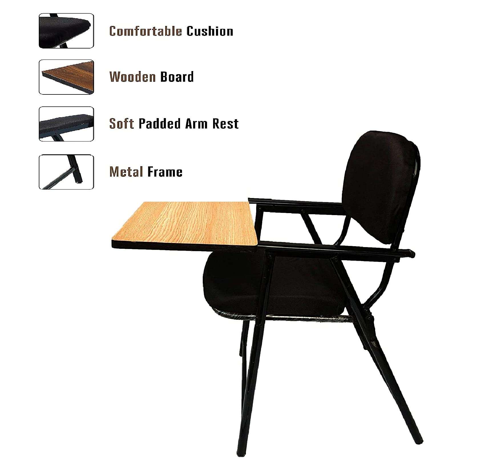 Ventuos- Folding Study Chair with Cushion & Adjustable Writing Pad for All Age (Black) 2