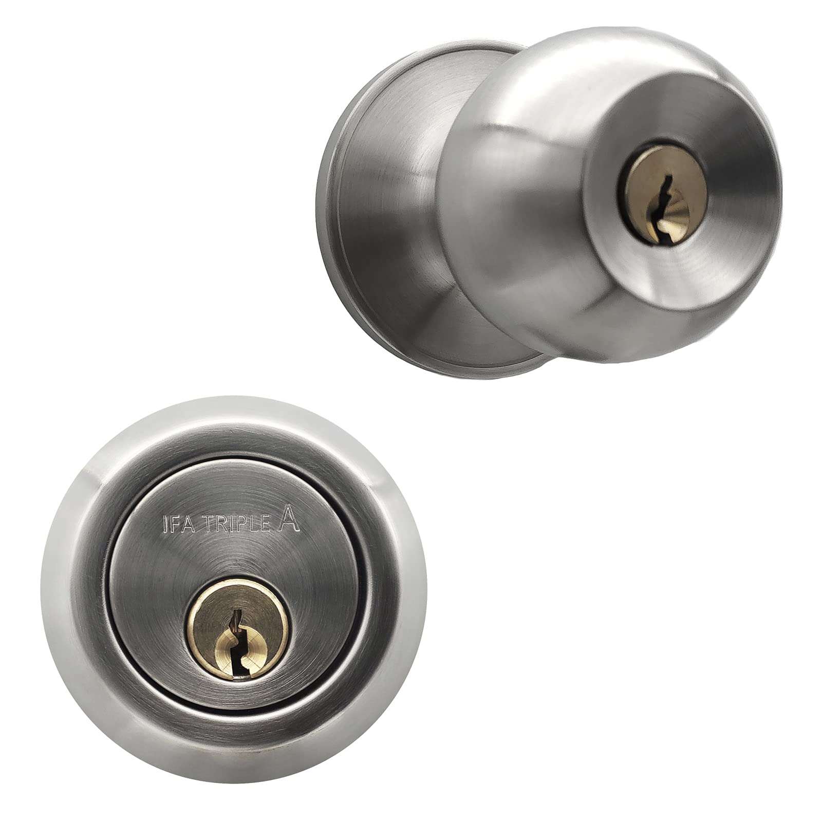 IFA Triple A Ball Keyed Entry Door Knob w/Deadbolt Lock (Single Cylinder Lockset, Satin Nickel) 1