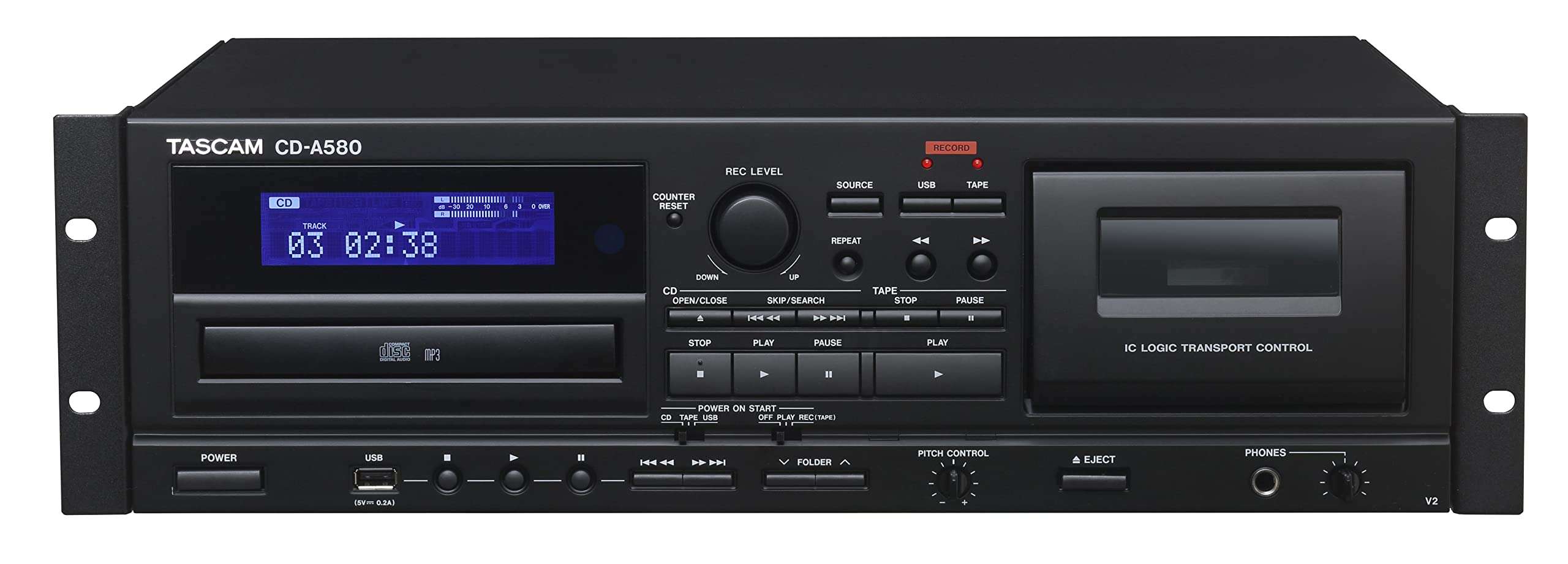 Tascam CD-A580 Rackmount Cassette/CD/USB MP3 Player Recorder Combo 1