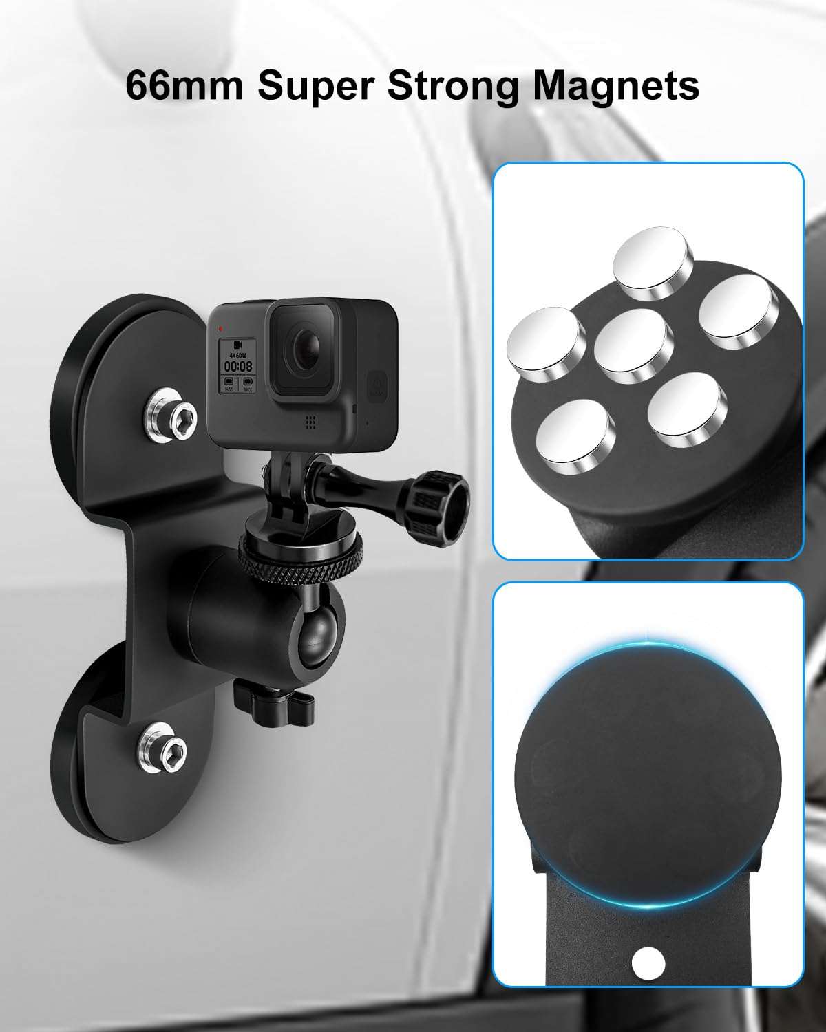 Heavy-Duty Magnetic Car Camera Mount Compatible with GoPro insta360 and DJI OSMO Action Camera, Strong Magnetic Mount with 360° Rotation Ball Head 4