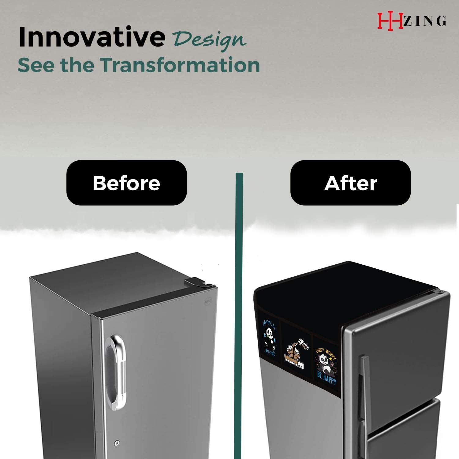 Hizing Anti Dust & Stain Free Waterproof Fridge Top Cover with 6 Utility Pockets Good for Top Double Door Solid Dont Worry/Createavity/Be Yourself Print (Black) 5