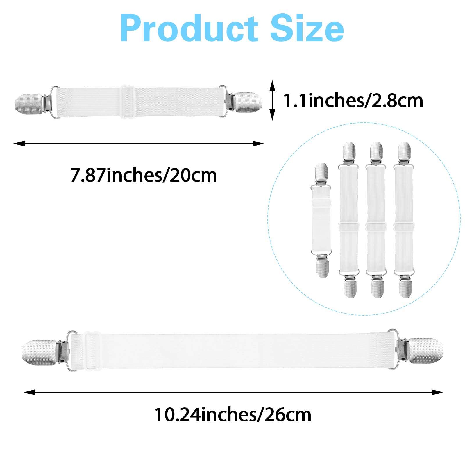 Ironing Board Cover Fasteners Binding 4 PC Elastic Straps Clips Keep Cushions From Sliding Sheet Fitted Suspenders Holders For Corners Couch Cover Stays Bands Garter Clamps Strap End Binding Tightener 3