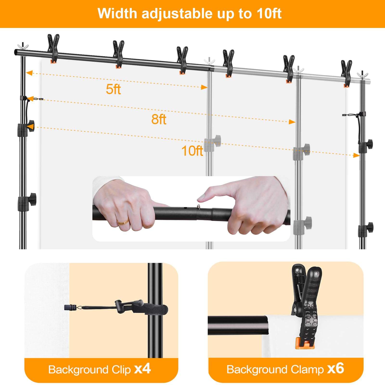 EMART 8.5 x 10 ft Photo Backdrop Stand, Adjustable Photography Muslin Background Support System Stand for Photo Video Studio 2