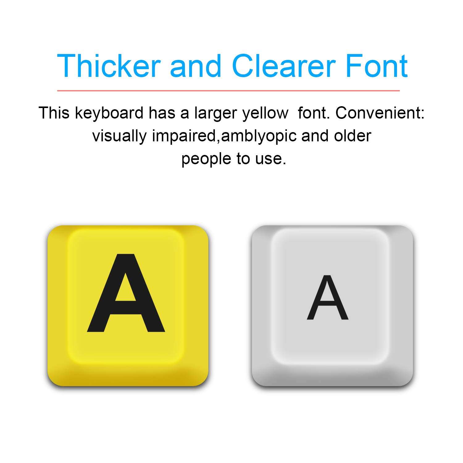 XDL-POWER Large Print Computer Keyboard,Wired USB Keyboard High Contrast Big Print Letter with Yellow Keys High Contrast Yellow Keyboard Makes Type Easy 6
