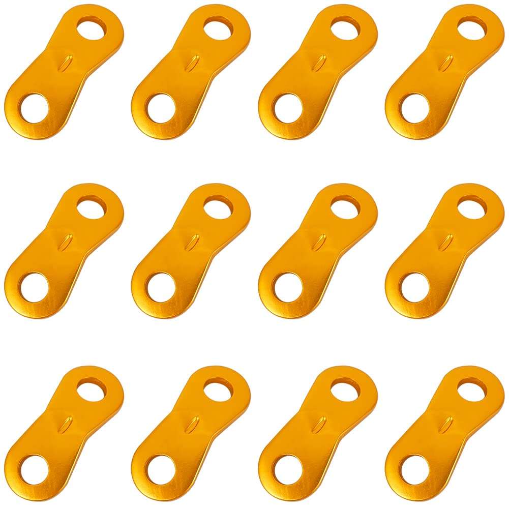 12 Pieces Cord Adjuster Tent Tensioners Guyline Cord Adjuster Rope Adjuster Aluminum Alloy Wind Rope Buckle 2 Hole Rope Guyline Adjuster for Tent Camping Hiking, Golden 1