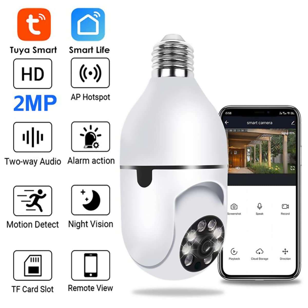 NUSET Smart WiFi Camera, E27 Bulb Security Camera with Pan -Tilt Panoramc View, 2MP, 4 Packs, White 3