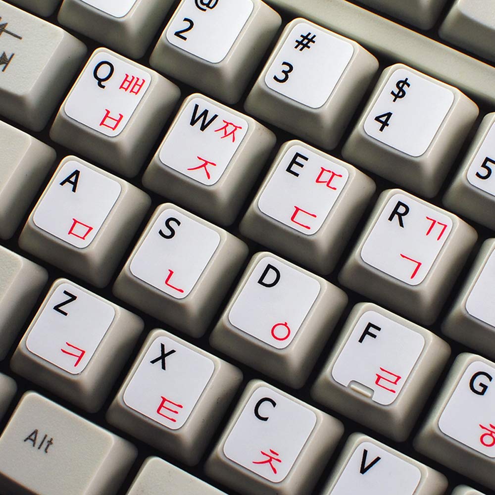 KOREAN-ENGLISH NON-TRANSPARENT KEYBOARD STICKERS ON MATTE WHITE BACKGROUND