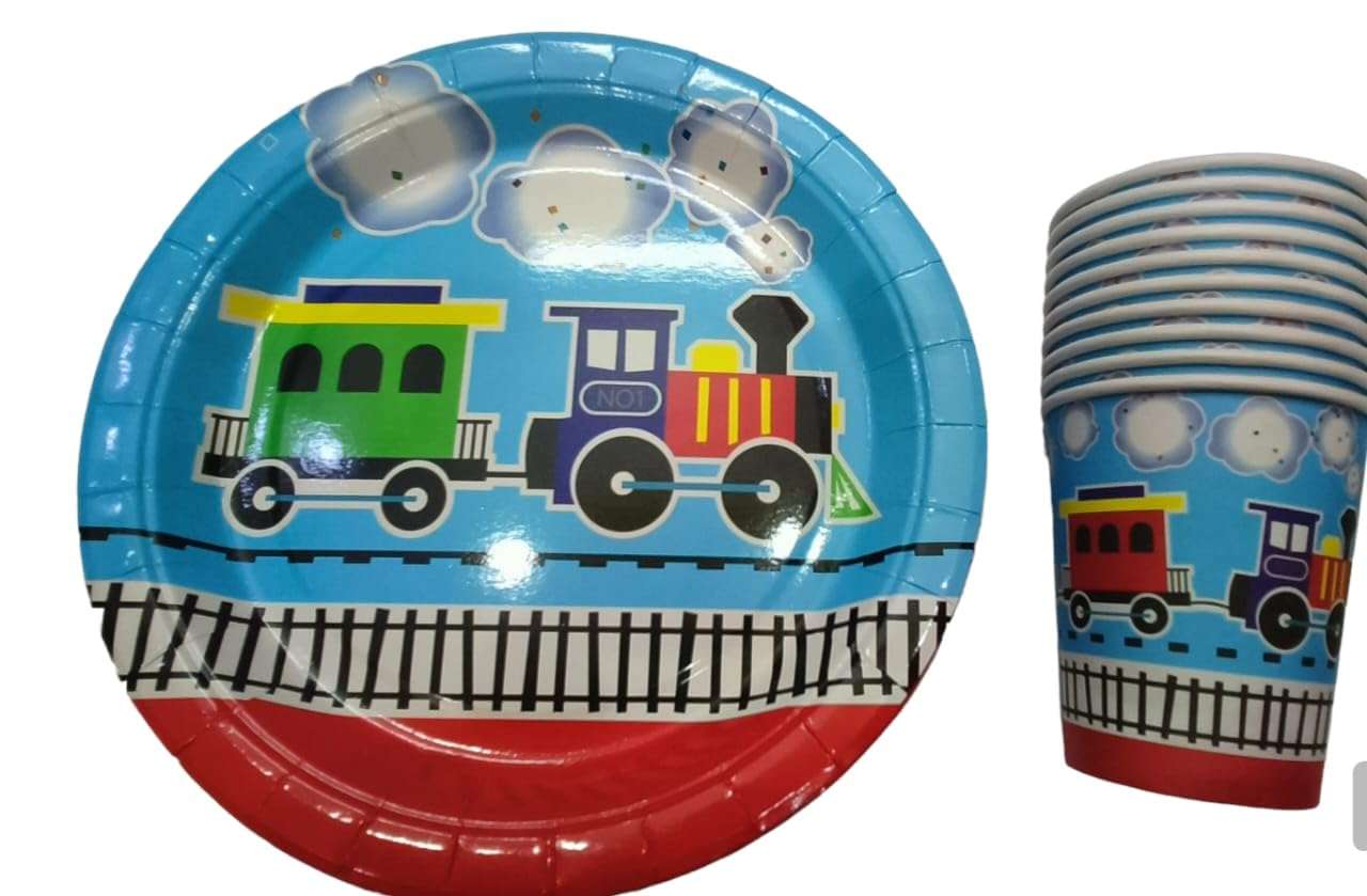 PartyMane Train Railway theme 10cups 10 Plates Paper Plates Butterfly theme Printed Fancy Cups and Plates 3