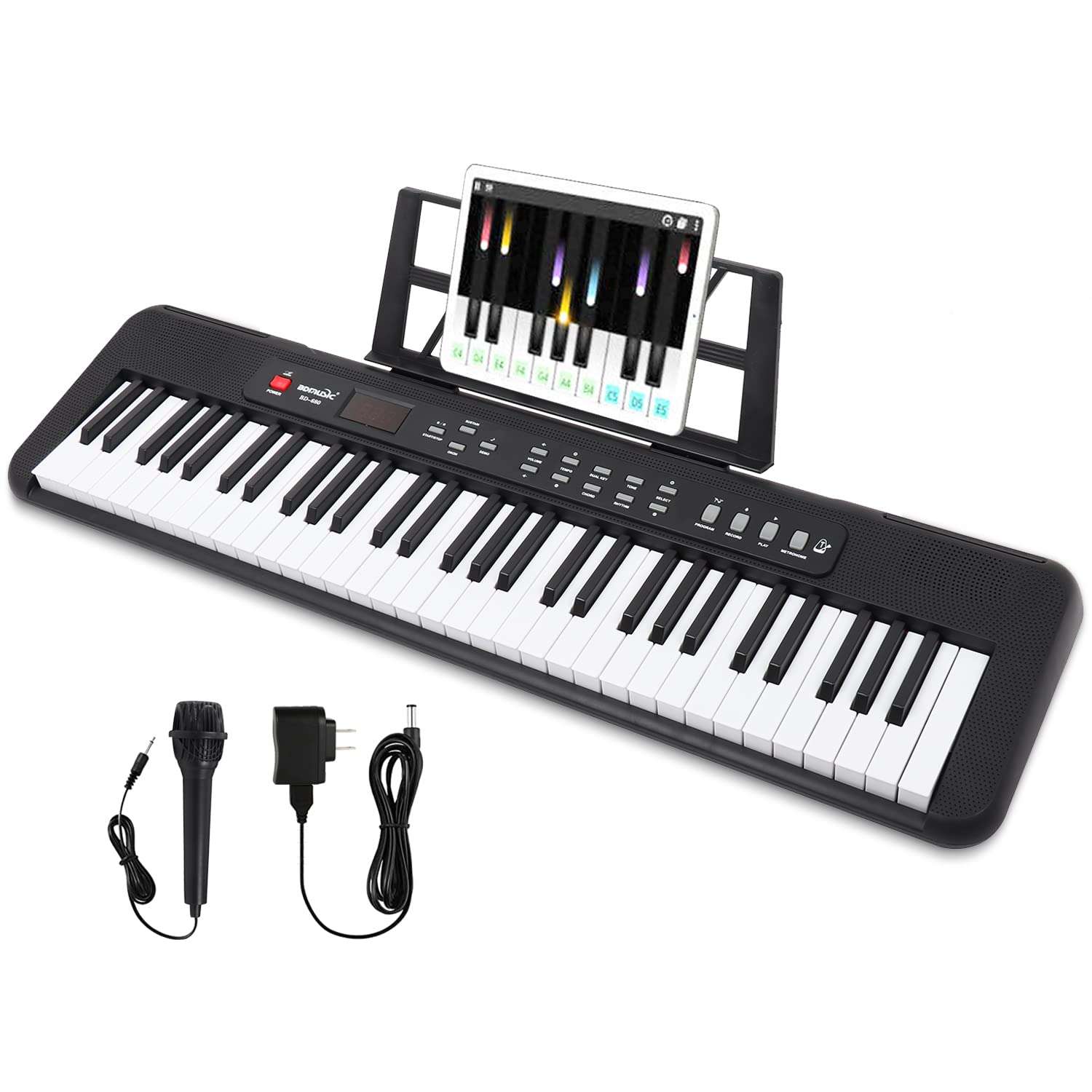 Keyboard Piano 61 Key Electric Keyboard Piano Full-Size Keys Digital Piano with Built-In Speakers Headphones Power Supply Portable Electronic Keyboard Gift Teaching for Piano Beginners