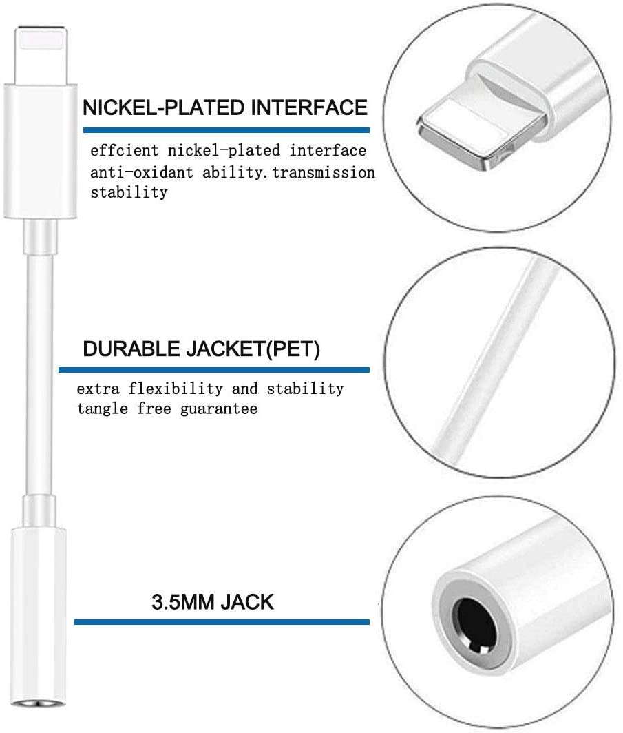 3 Pack iPhone Headphone Adapter, MFi Certified Lightning to 3.5mm Jack Adapter Compatible iPhone 7/7Plus/8/8Plus/X/XR/XS Max/11/11pro/SE/12/iPod/iPad Support iOS 13 and More 3