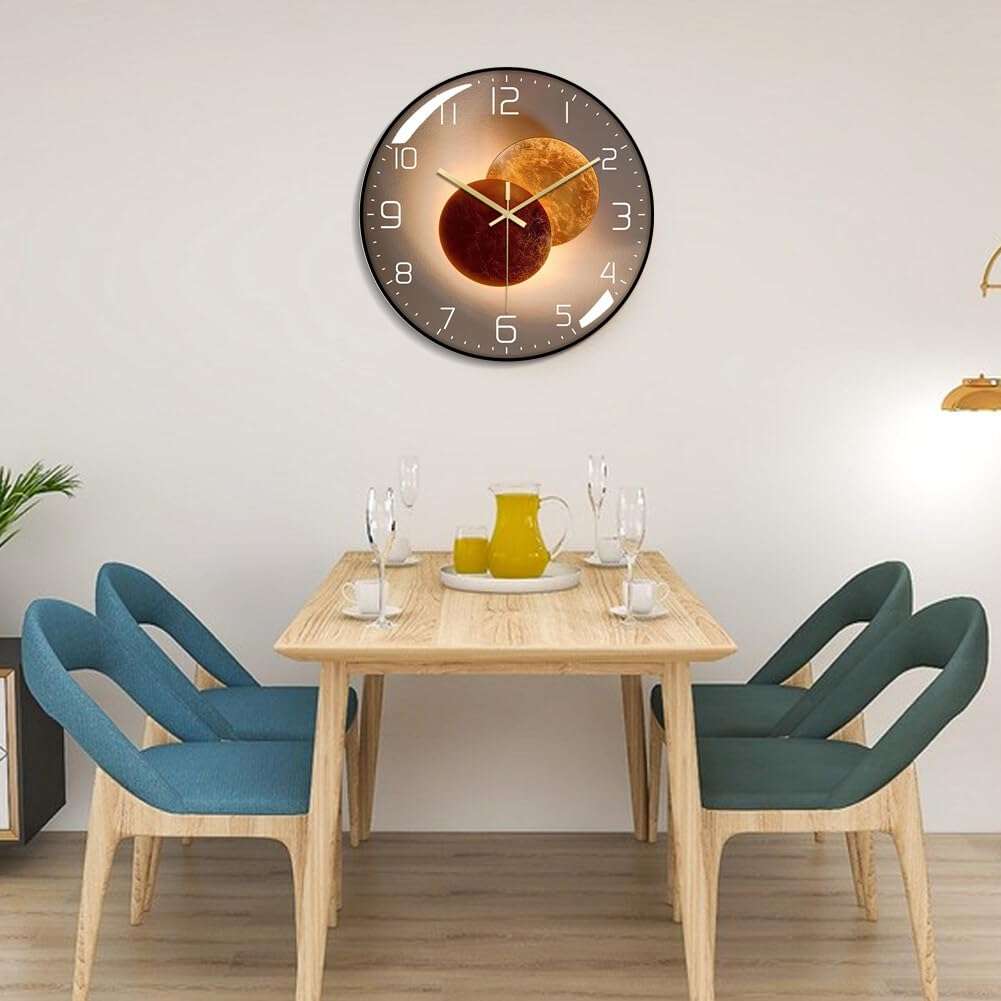 ikasus Wall Clock with LED Day to Night 12 Inch Clear Numbers Non-Ticking Silent Battery Operated Round Quartz Wall Clock for Office Bedroom Living Room Kitchen Home School Decor Type 4 5