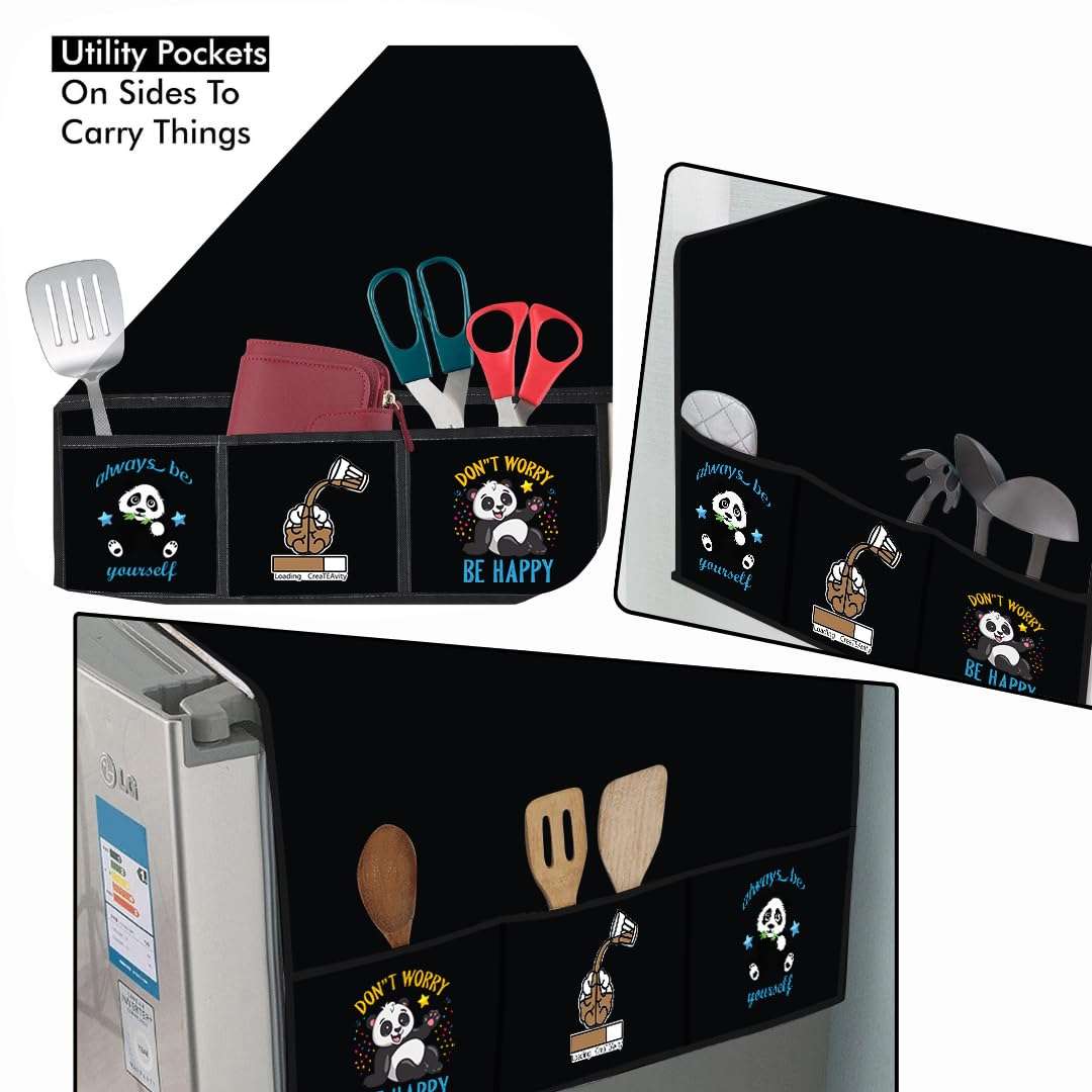 Hizing Anti Dust & Stain Free Waterproof Fridge Top Cover with 6 Utility Pockets Good for Top Double Door Solid Dont Worry/Createavity/Be Yourself Print (Black) 4
