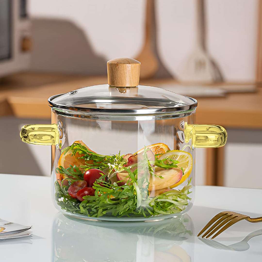 Home Essentials Borosilicate Glass Casserole Pot with Lid | 3.5 Litre Cookware | Heat-Resistant, Gas Stove Safe, Durable Glass Cooking Pot for Kitchen (17cmX15cm) 1