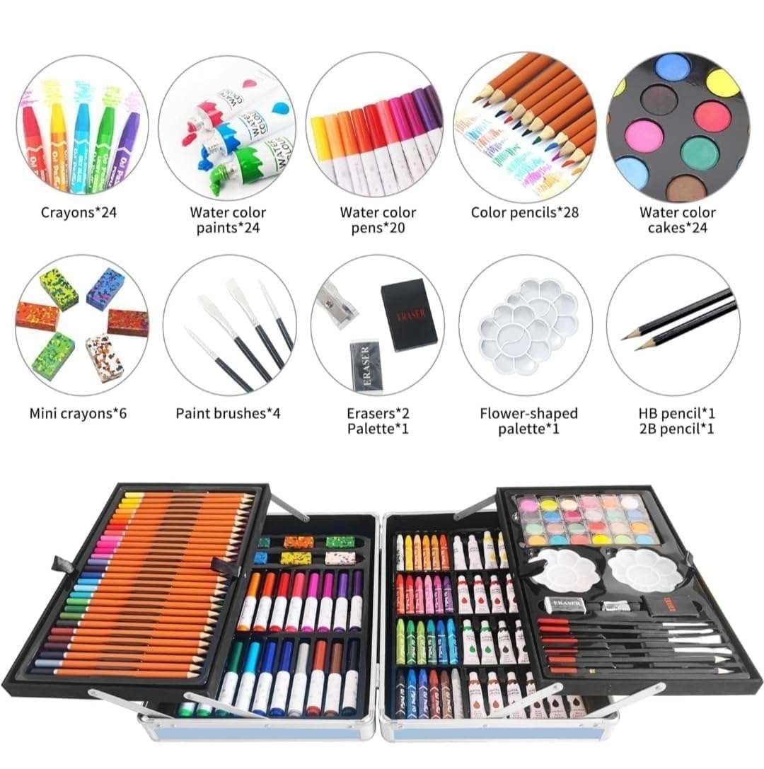 NIRLABH Art Set Gift 145Pcs With Portable Aluminum Case Box Professional Artists Drawing Painting Kit For Kids Including Colored Pencils Watercolor Paints Oil Pastels (UNICORN-PINK) 6