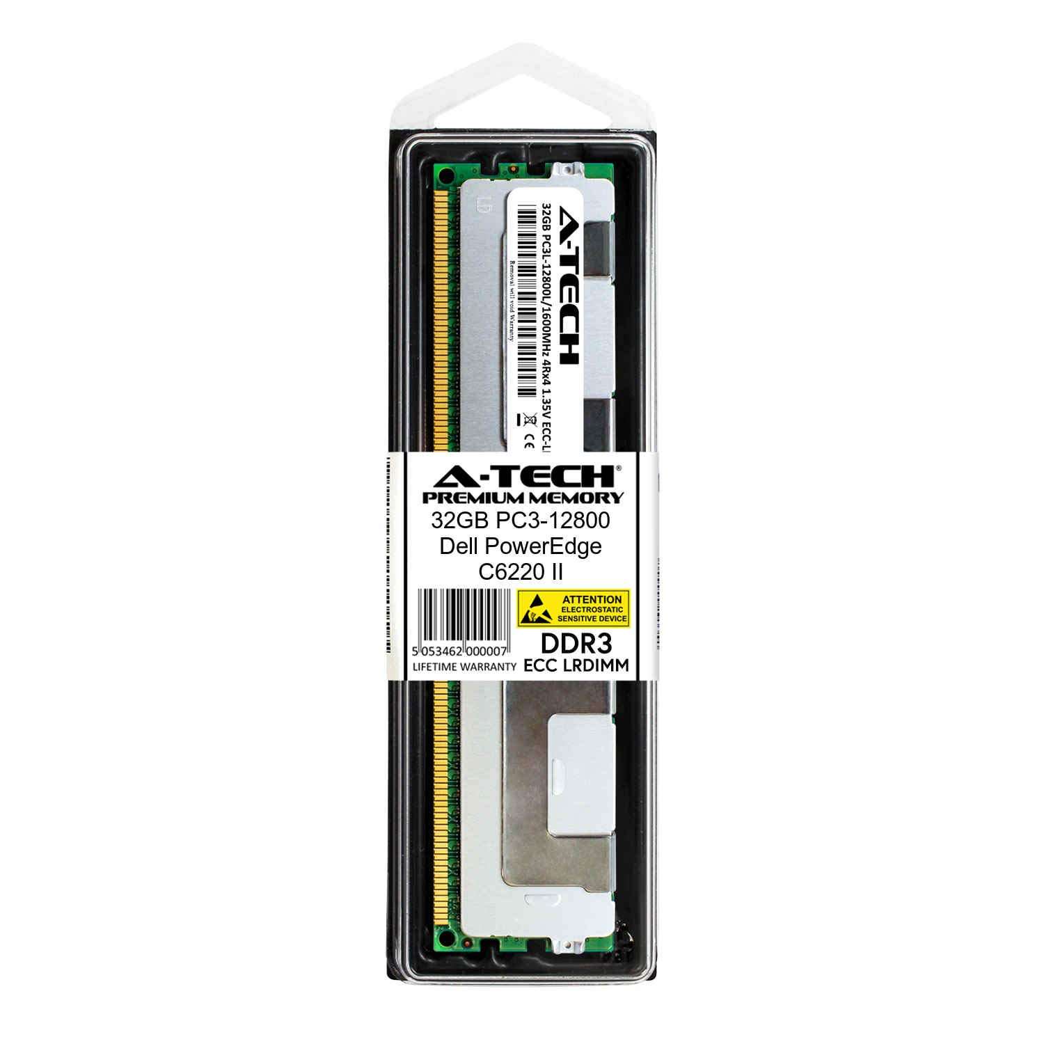 A-Tech 32GB RAM for Dell PowerEdge C6220 II | DDR3 1600MHz PC3-12800 ECC Load Reduced LRDIMM 4Rx4 1.35V Server Memory Replacement for SNP1600D3LL11/32G SNPF1G9D/32G SNPF1G9DC/32G A7916527 F1G9D 0F1G9D 2
