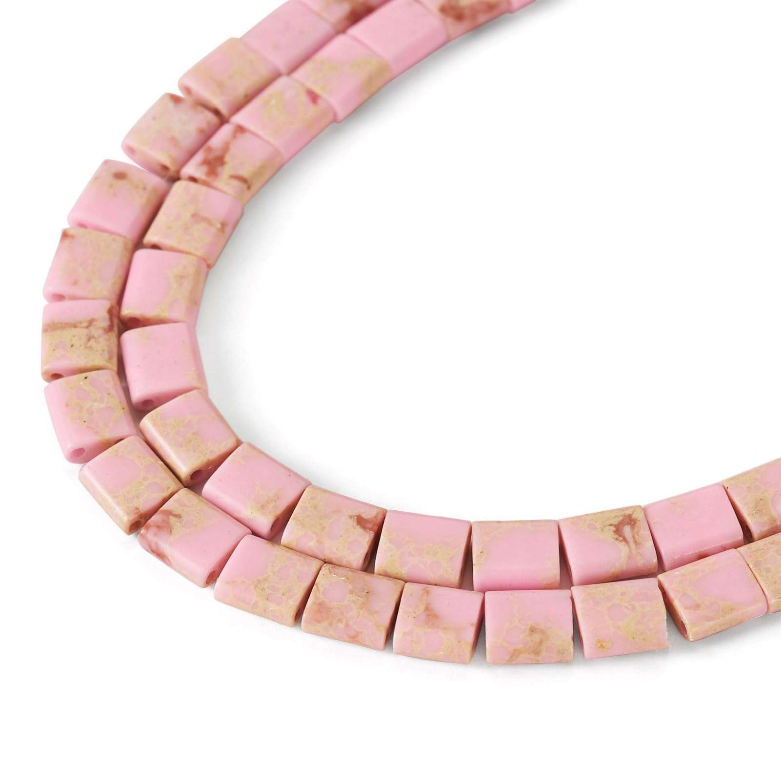 Magibeads 69Pcs 5mm Gemstone Beads Square Tila Beads Pink Jasper Beads 2 Hole Stone Seed Beads for Crafts DIY Multi Strand Elastic Bracelets Jewelry Making Supplies