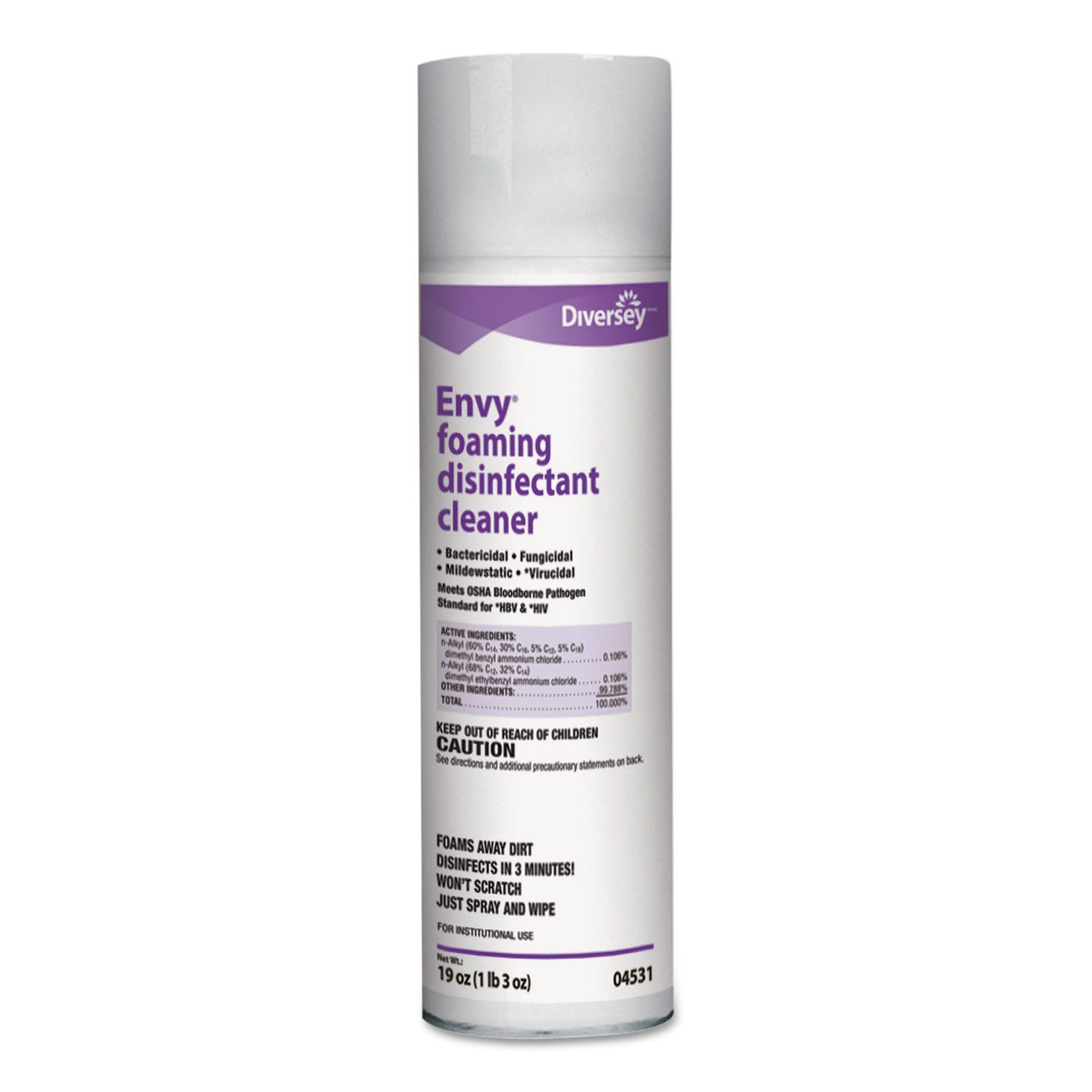 Diversey 04531 Foaming Disinfectant Cleaner Lemon Scent 19 oz. Aerosol Can 12/Carton