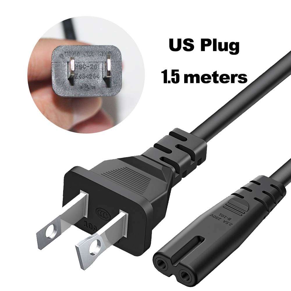 Vabogu 5FT 2 Prong AC Replacement Power Cord for PS4/PS3/ Slim Game Console Supply Cable, Most TV Power Cord Cable & Printer Power Cable, Black 2