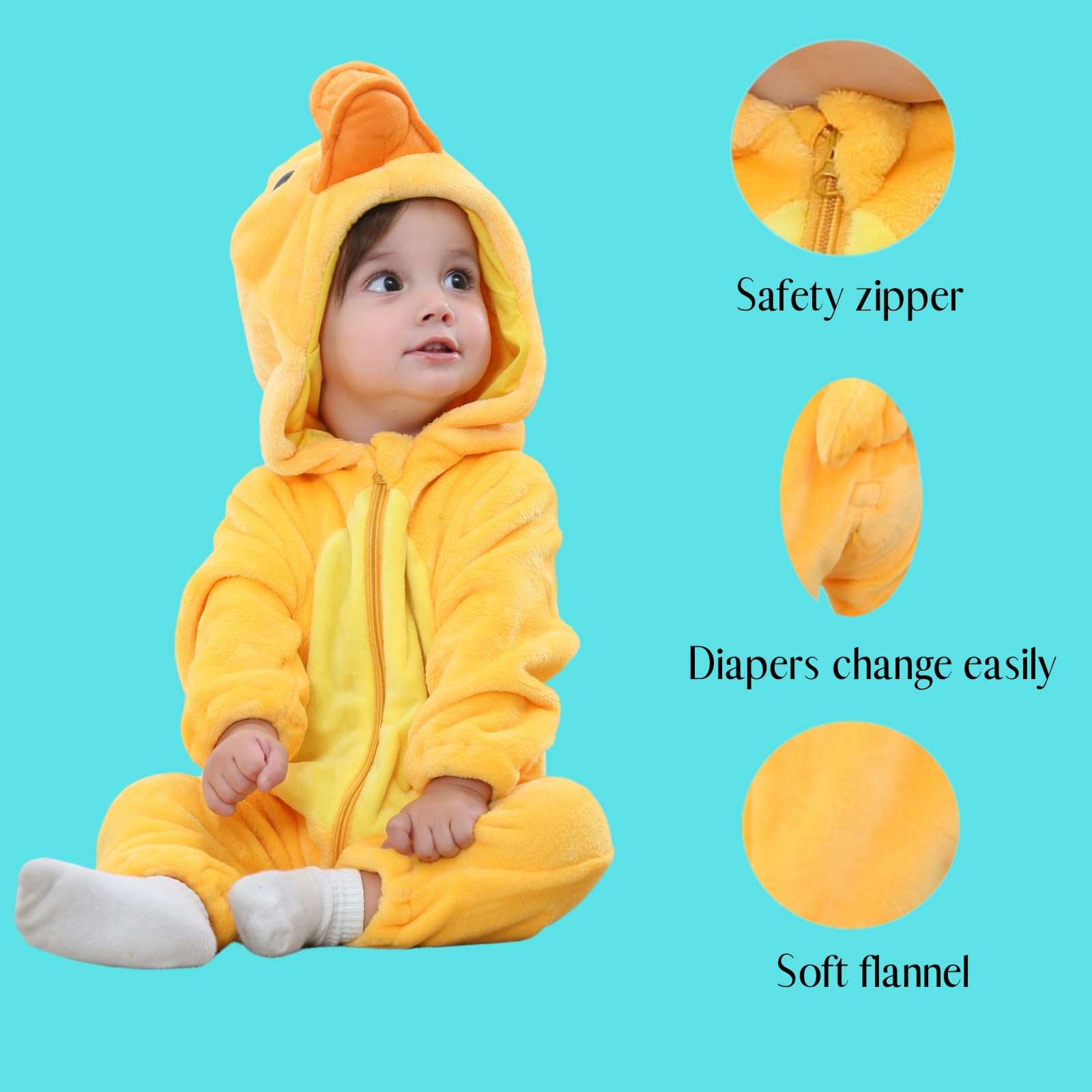 fumsingpi Baby Toddler Halloween Animal Costume Infant Girl Boy Flannel Hooded Duck Cosplay Onesie Romper Outfit Jumpsuit 12-18 Months, Duck 5