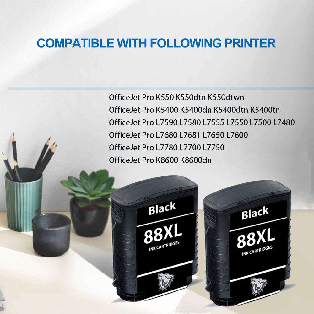 Wolfgray 2-Black 88XL Ink Cartridge Compatible for HP 88XL 88 XL Ink Cartridge High Yield for HP Officejet Pro K5400 K550 K8600 L7480 L7550 L7580 L7590 L7650 L7680 L7750 L7780 Printer 3