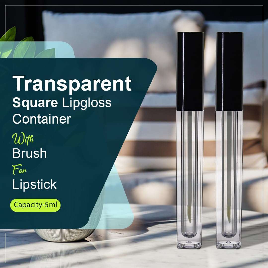 Nsb Herbals 5 ML Square Premium Acrylic Empty Lip Gloss, Lip Care, Cosmetic, Mascara, Liquid Eye Shadow, Transparent Empty Clear Lip Containers Tubes, Refillable Bottle With Plug (Pack of 6) 3