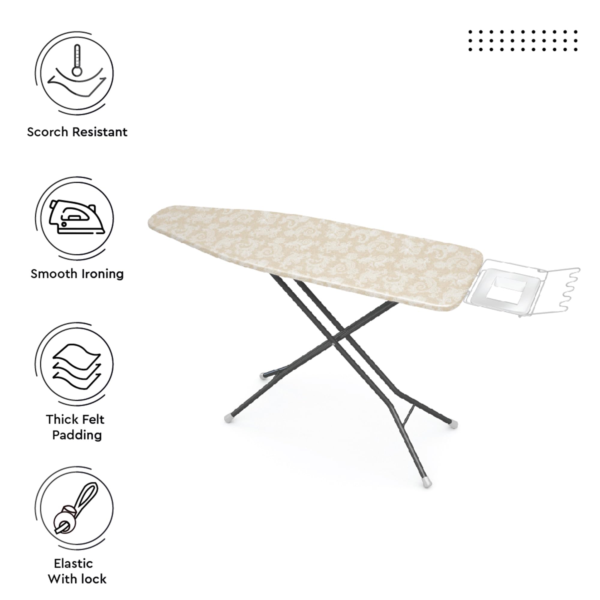 Encasa XO Ironing Board Cover with 4mm Extra Thick Felt Pad for Steam Press – Beige - (Fits Standard Boards of Wide, 49"x18") Elastic Fitting, Heat Reflective, Protective 4