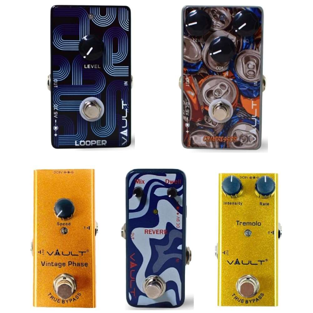 Vault Looper, Compressor, Reverb, Vintage Phase and Tremolo Guitar Effects Pedal (Pack of 5)