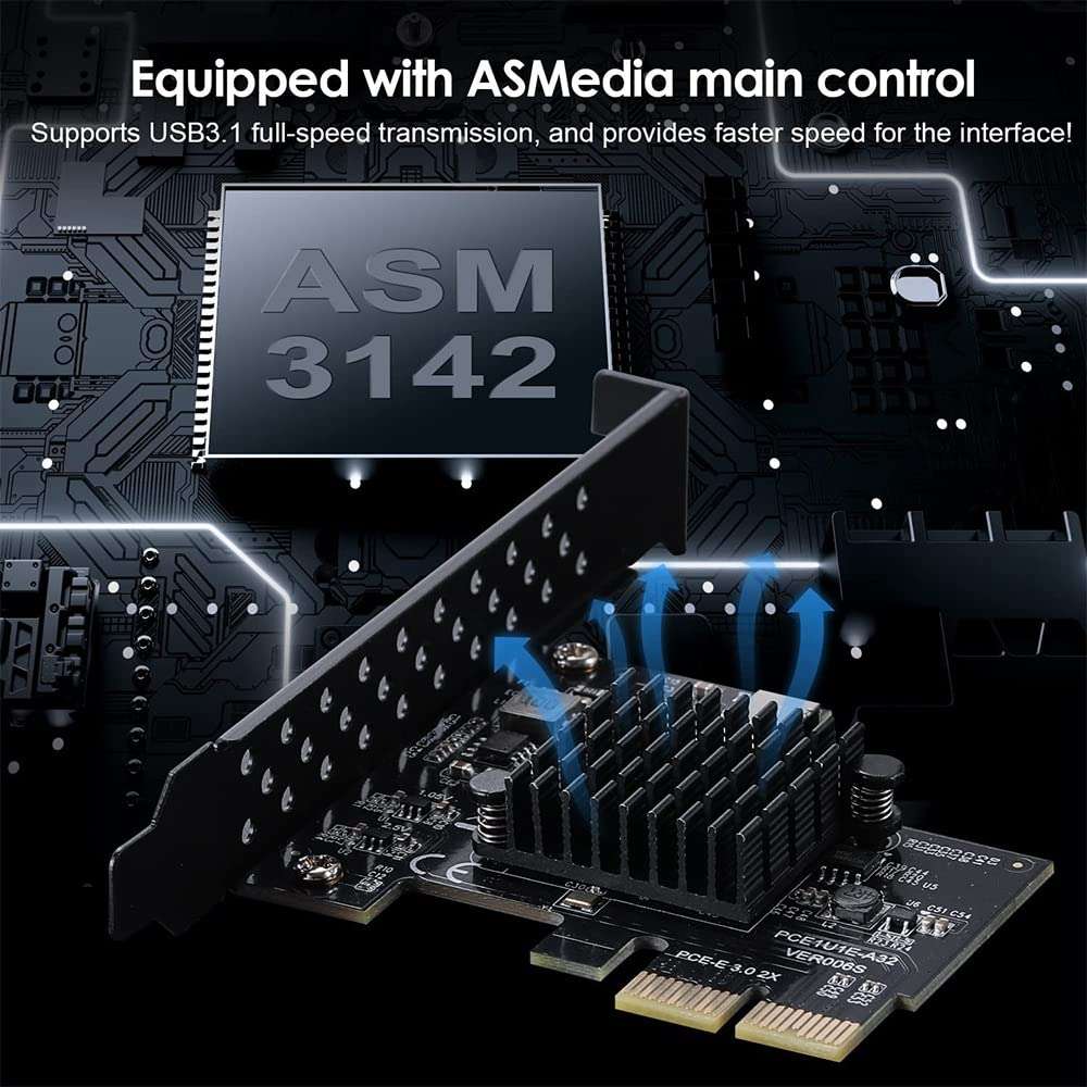 PCI-E 2X to USB3.1 A-Key Gen2 Front Type-E Expansion Card,10Gbps Type-E Internal 20-Pin Front Panel Connector Riser Card 4