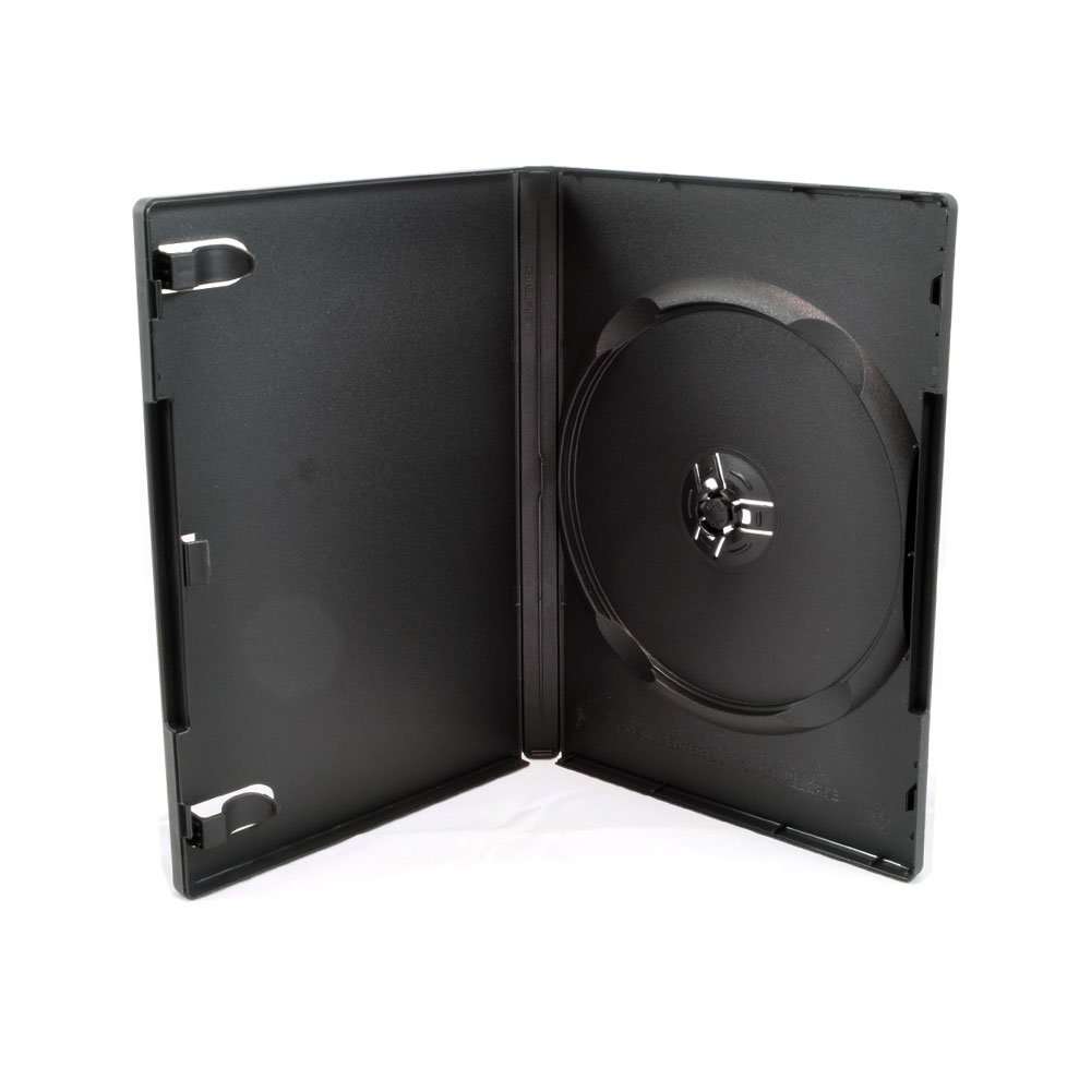 25 Pack Maxtek Standard 14mm Black Signle Disc DVD Cases with Outter Clear Sleeve 1