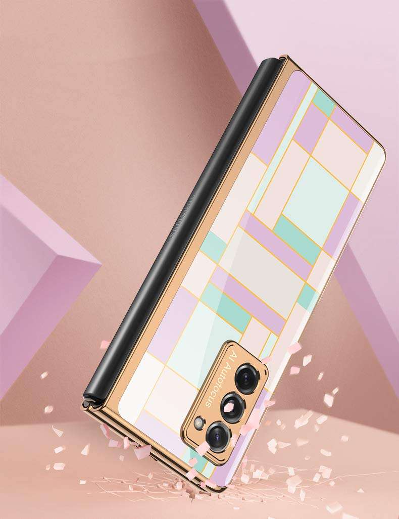 NJJED-DEMCERT Compatible with Samsung Galaxy Z Fold 2 5G Phone Case, Luxury Plating Glass Shockproof Phone Cover for Galaxy Z Fold2 5G 7.6 inchs (Violet) 5