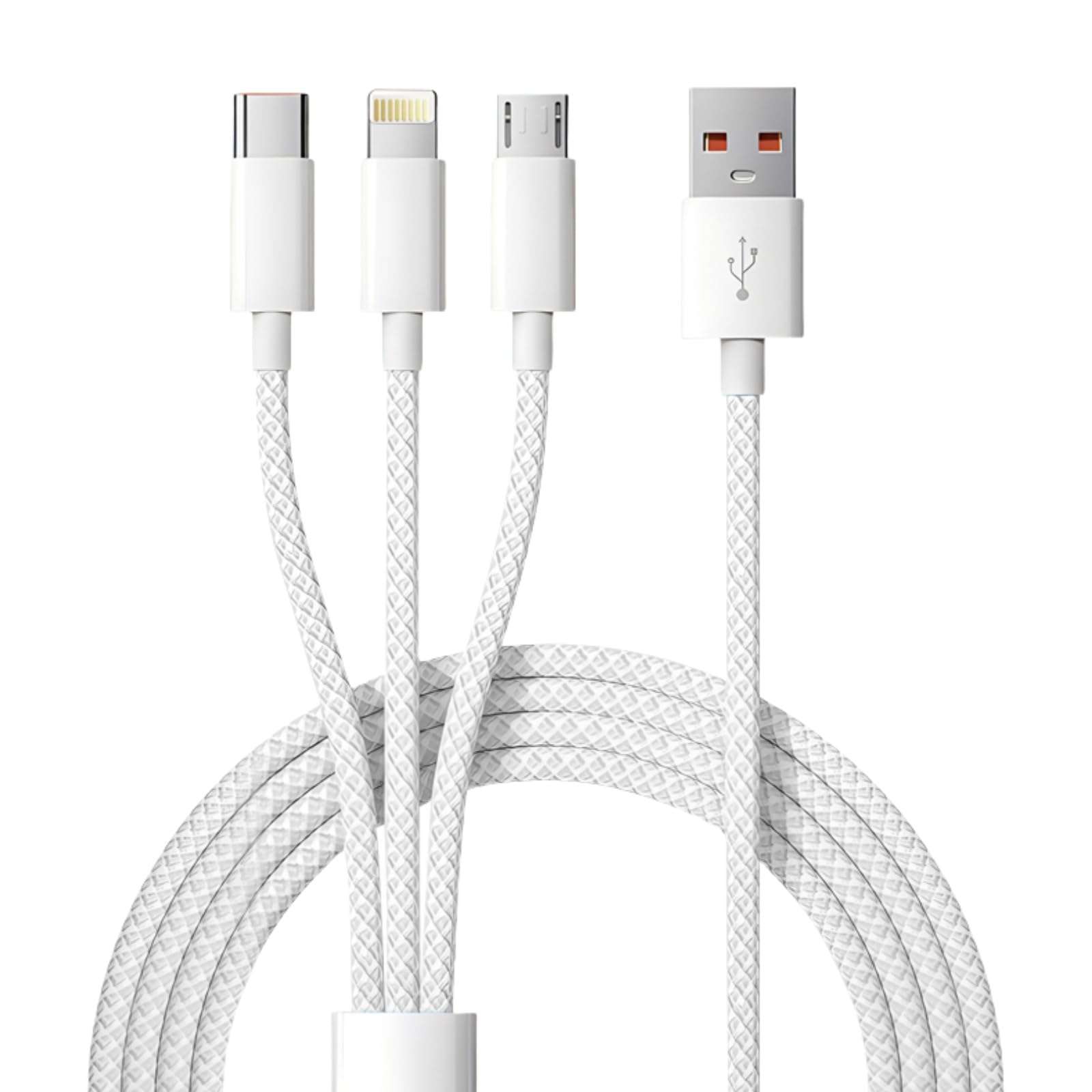 MFi 3 in 1 Charging Cable,Multi Charging Cable 66W Max Fast Charging,Multi Head Charging Cable Compatible with All Type C、Micro USB Android Device And All iOS Devices (3.3FT/1Pack, White/Grey) 1