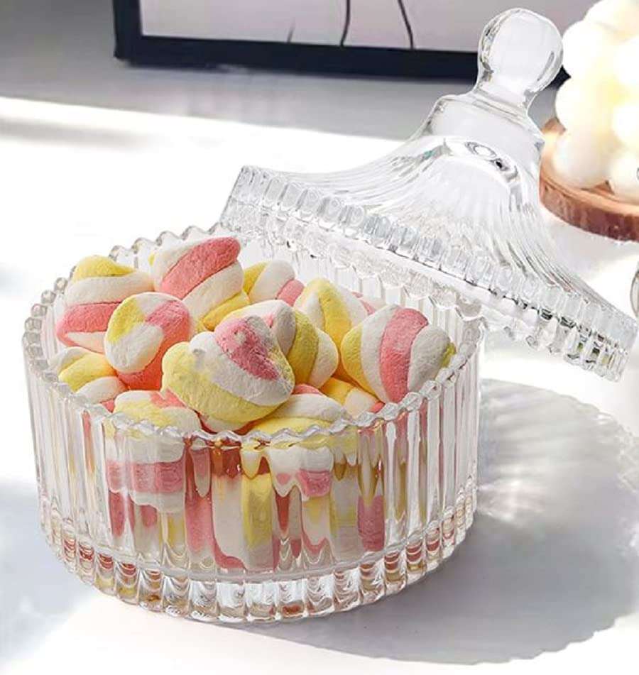 RADHIKA STORE Glass Storage Candy Jar with Lids, Canister Glass Jars For Food Storage, Canisters Kitchen Organizers, Pantry and Storage for Pasta, Sugar, Coffee, Tea, Candy, Cookie, Pack of , Clear. 1