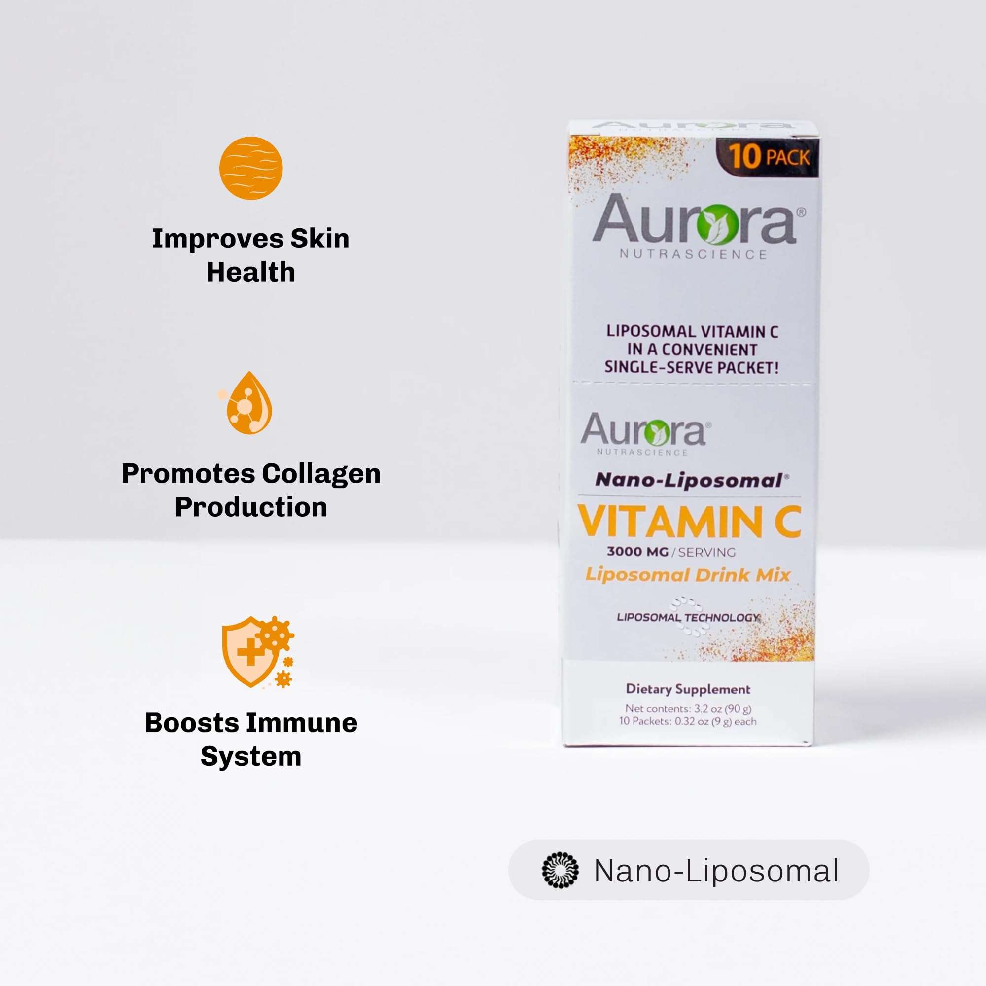Aurora Nutrascience, Nano-Liposomal Vitamin C, Immune Support Vitamin Drink Mix, High Strength 3,000 mg Per Serving, 10 Single Serve Packets 3