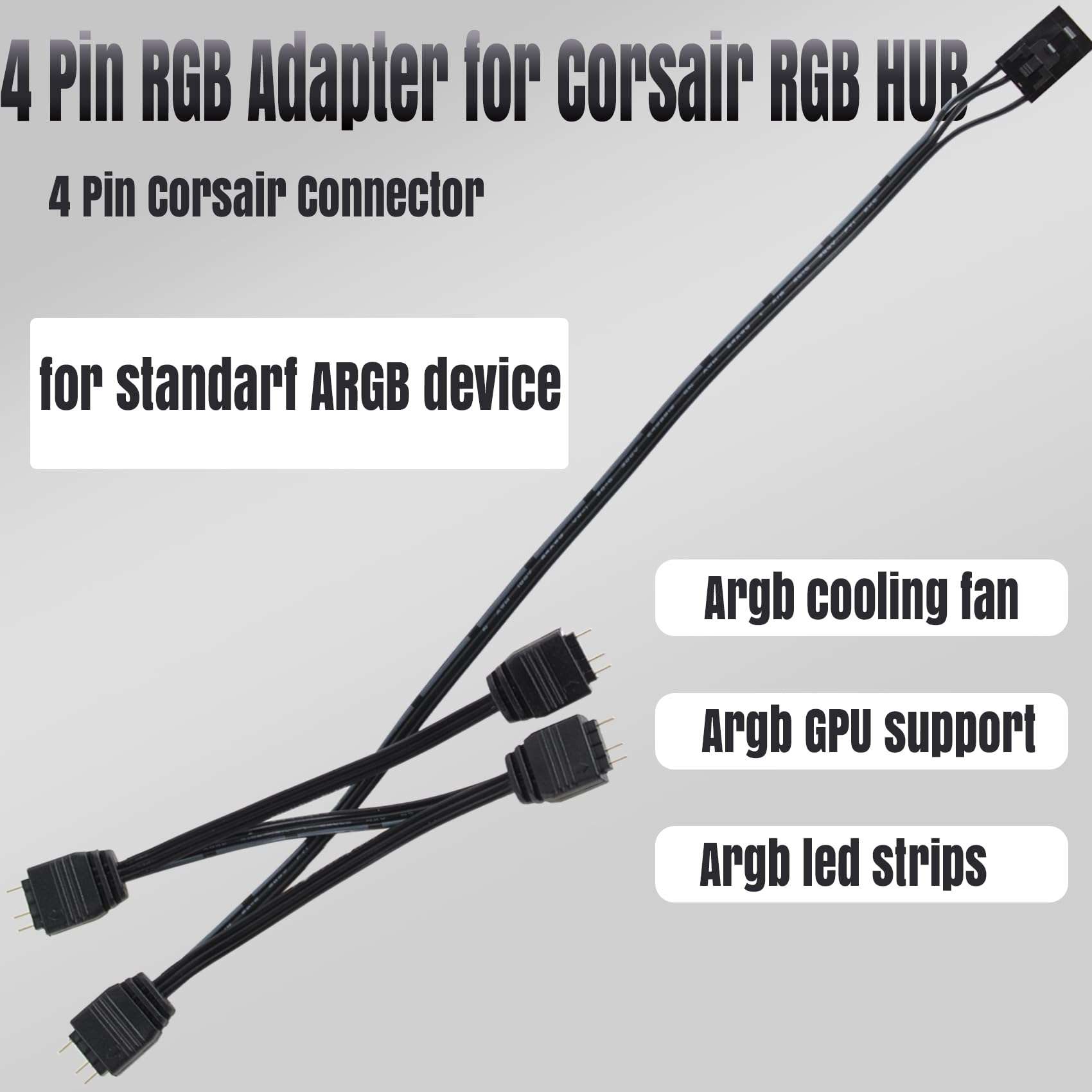 GBAuto 4 Pin RGB Adapter for Corsair RGB HUB, Lighting Node CORE, Commander CORE and iCUE Commander CORE XT, 1 to 4 ARGB Connect to Any 5V 3 Pin ARGB Devices 3