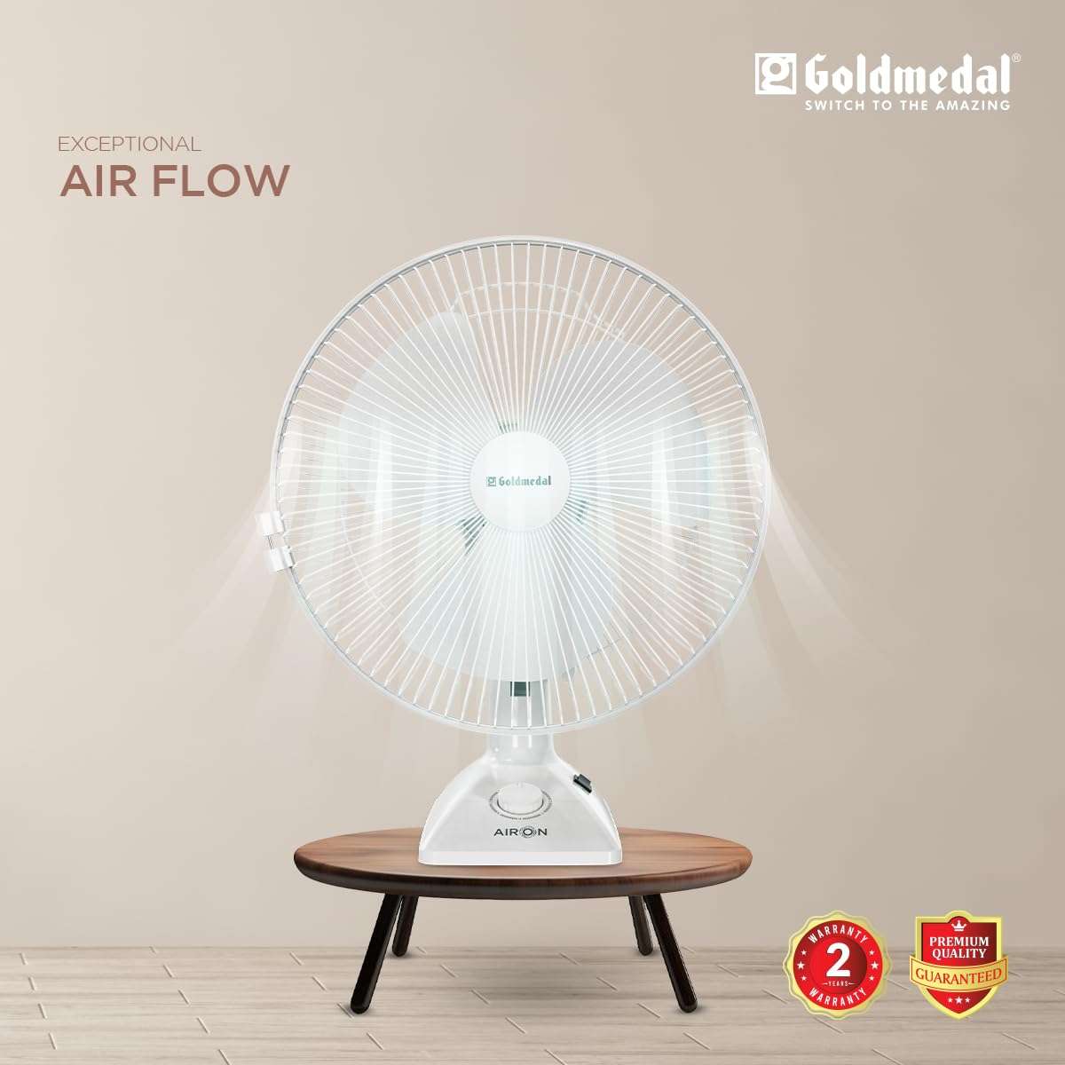 Goldmedal Air On 230 mm 2 in 1 Personal Fan For Home and Office | Desk and wall mountable | Lightweight and Portable | High Speed | 2 years Warranty (White) 4