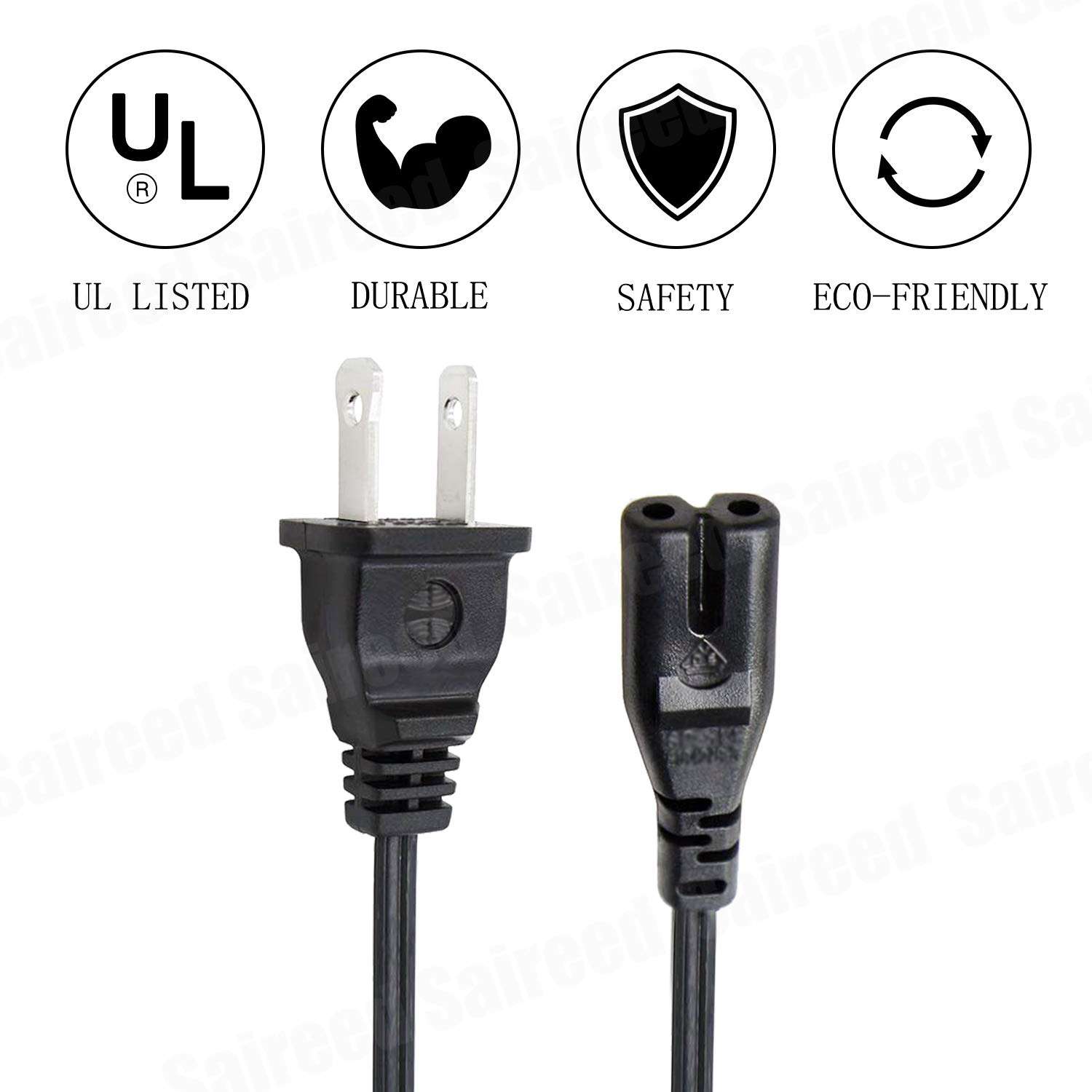 2 Prong Power Cord for HP Envy 6055 4500 5530 4502 3056A 4500 114 5530e 4501 Pro 6455 Printer AC 2 Slot Power Cord Cable Replacement 2