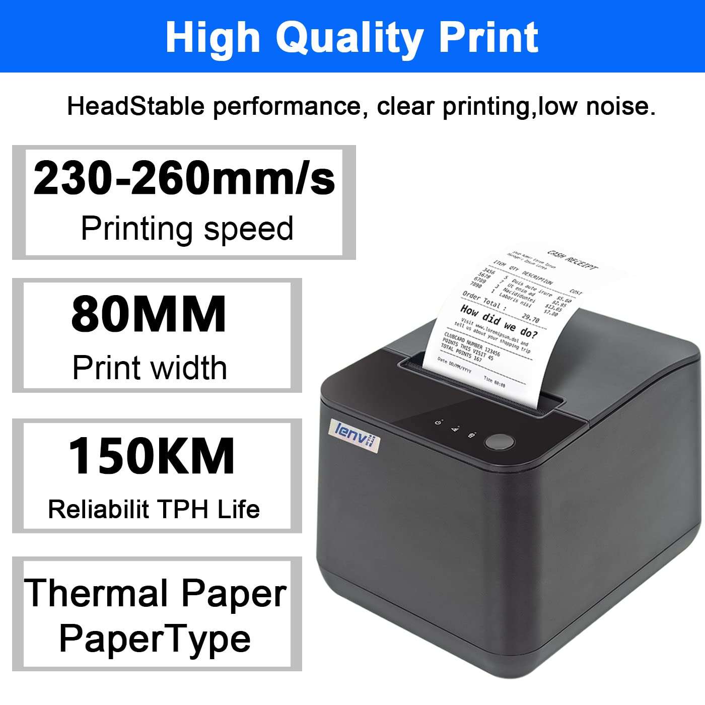 LENVII LV-R380 80MM POS Thermal Printer with Auto Cutter POS Receipt Printer, USB & LAN Port,Compatible Windows & Mac use for Retail Store/Supermarket/Kitchen/Clothing Store 5