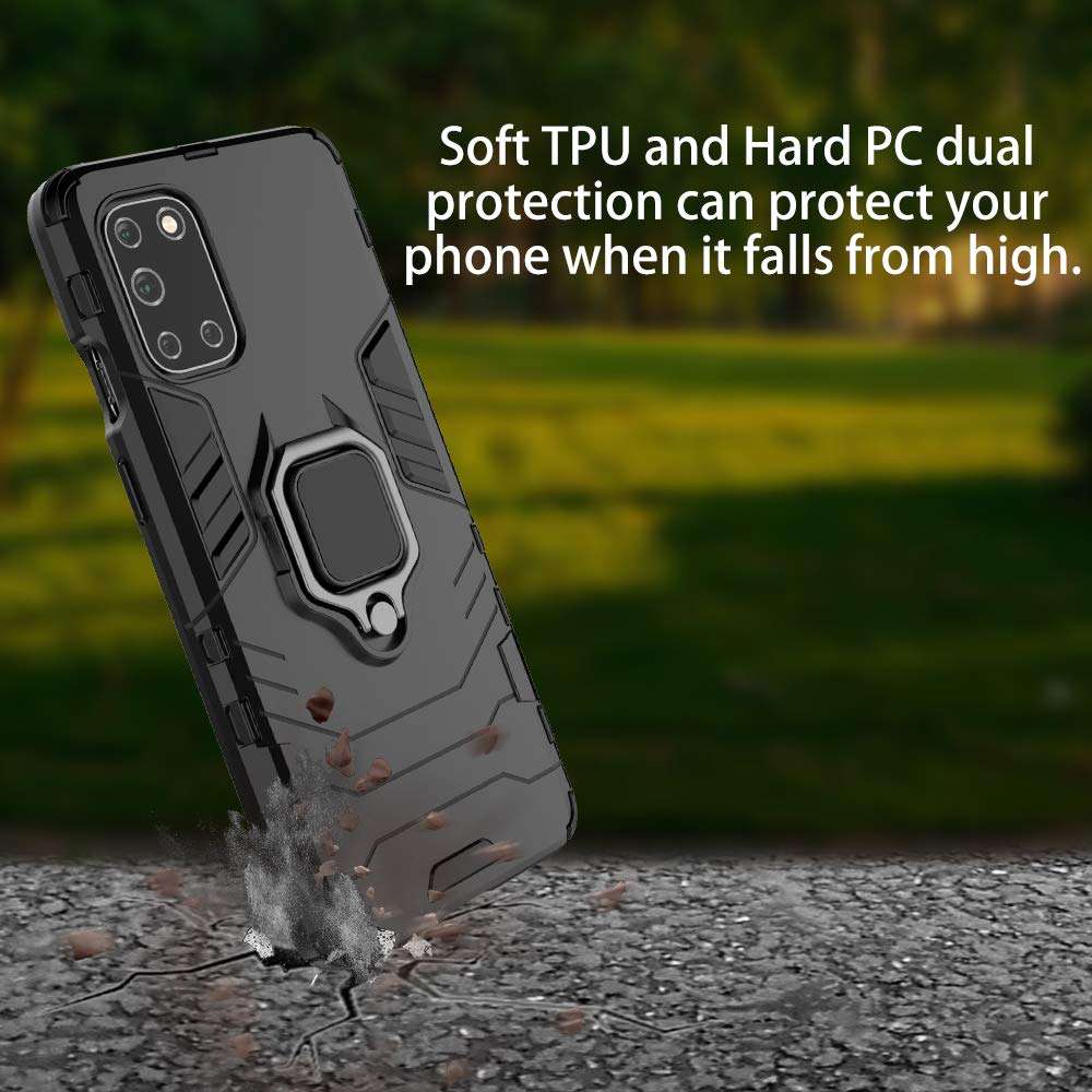 Nuomaofly for Oneplus 8T Case, OnePlus 8T+ 5G Case with Screen Protector, Soft TPU and Hard PC with Metal Ring Rotatable Kickstand Shockproof Case for Oneplus 8T Plus - Blue 5